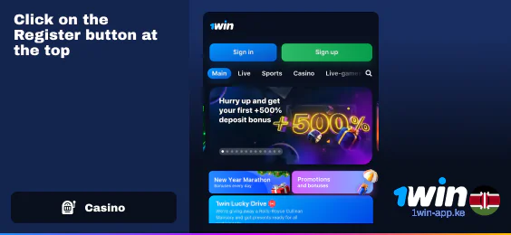 Click on the Register Tab at the top menu - 1Win Kenya